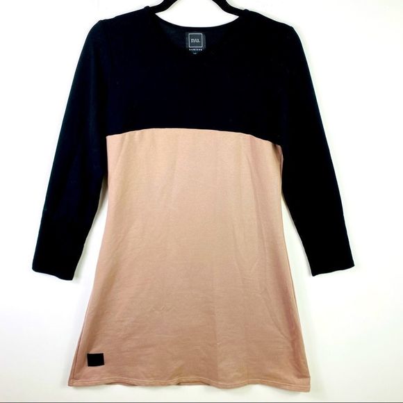 Numinou Black/Brown Colorblock Long Sleeve A-Line Shirt Dress, Size 38 - Picture 1 of 7